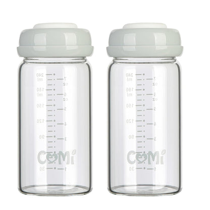 COMI Wide Neck Glass Breastmilk Collection n Storage Bottle, 4 Packs,10oz with Screw Ring Sealing Disk,Re-markable Sealing Disc,BPA Free,Fits Breast Pumps&Nipples(4 Green Lids)