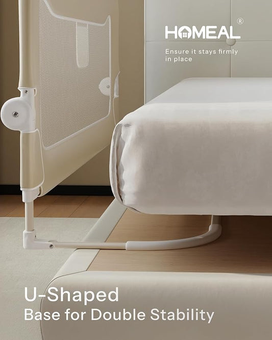 HOMEAL Bed Rail for Toddlers, 32in Swing Down Toddler Bed Rails with U-Shape Base, Foldable Baby Bed Rail Guard, Twin Size, Full Size, Queen Size, King Size Beds, Bed Rail for Baby, Beige