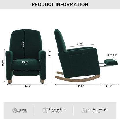 FOXHUNTER Rocking Chair Nursery with Adjustable Footrest and High Backrest, Upholstered Glider Chairs with Side Pockets for Nursery, Rocker Armchair Indoor for Living Room,Beige