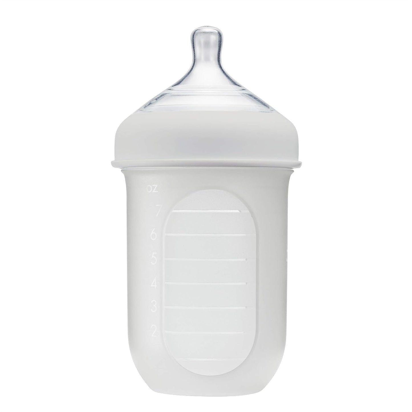 Boon Nursh Reusable Silicone Baby Bottle with Collapsible Silicone Pouch Design - Everyday Baby Essentials - Stage 2 Medium Flow Baby Bottles - Gray - 8 Oz