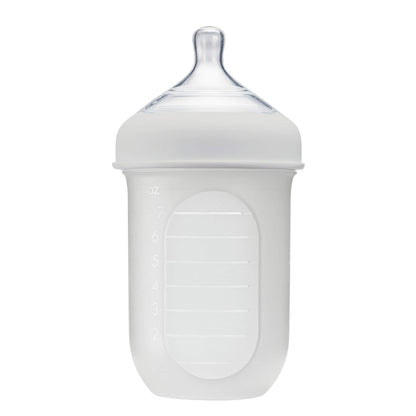 Boon Nursh Reusable Silicone Baby Bottle with Collapsible Silicone Pouch Design - Everyday Baby Essentials - Stage 2 Medium Flow Baby Bottles - Gray - 8 Oz