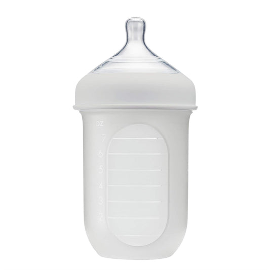 Boon Nursh Reusable Silicone Baby Bottle with Collapsible Silicone Pouch Design - Everyday Baby Essentials - Stage 2 Medium Flow Baby Bottles - Gray - 8 Oz