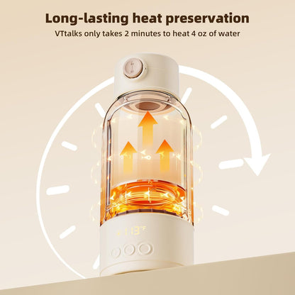 Portable Milk Warmer for Travel 17oz Large Capacity Baby Milk Warmer Fast Heating for Breast Milk Formula Water with Fast Charger for Car Airplane On The Go