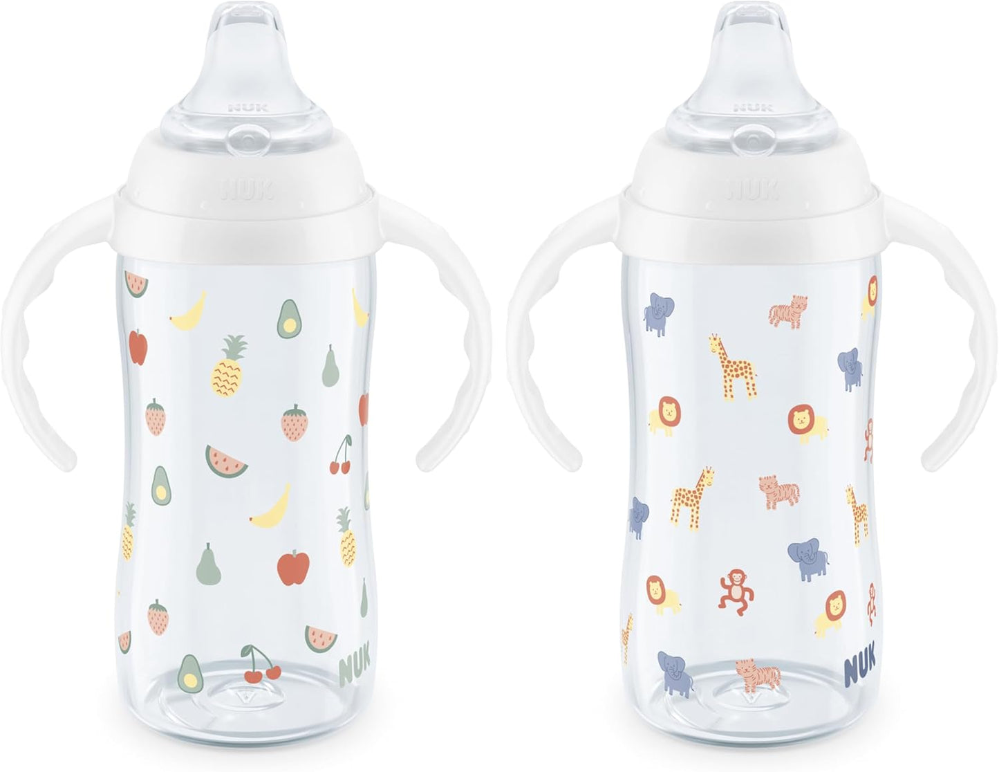 NUK First Choice Large Learner Cup 2.0, 10 oz. Sippy Cup with Handles, Spill Proof, Leak Proof Soft Straw Cup, 2-Pack