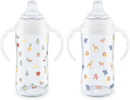 NUK First Choice Large Learner Cup 2.0, 10 oz. Sippy Cup with Handles, Spill Proof, Leak Proof Soft Straw Cup, 2-Pack