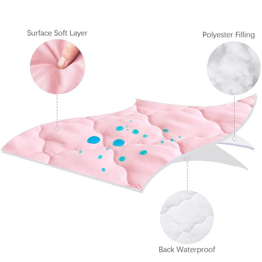 Mini Crib Mattress Protector Sheets Fitted Waterproof Mini Crib Mattress Pad Cover, Noiseless & Machine Wash 100% Absorbent Mini Crib Mattress Protector Sheet Quilted, Pink, 38" x 24"