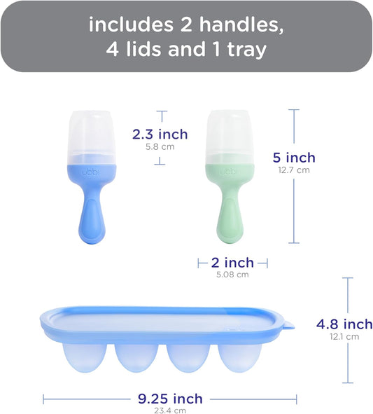 Ubbi Baby Food Feeder & Freezer Tray Set, Infant Teething Relief, BPA-Free, Safely Introduce Solids and Self Feeding, Freezable Popsicle Molds, Dishwasher Safe, Smoothie Purple & Zest Green
