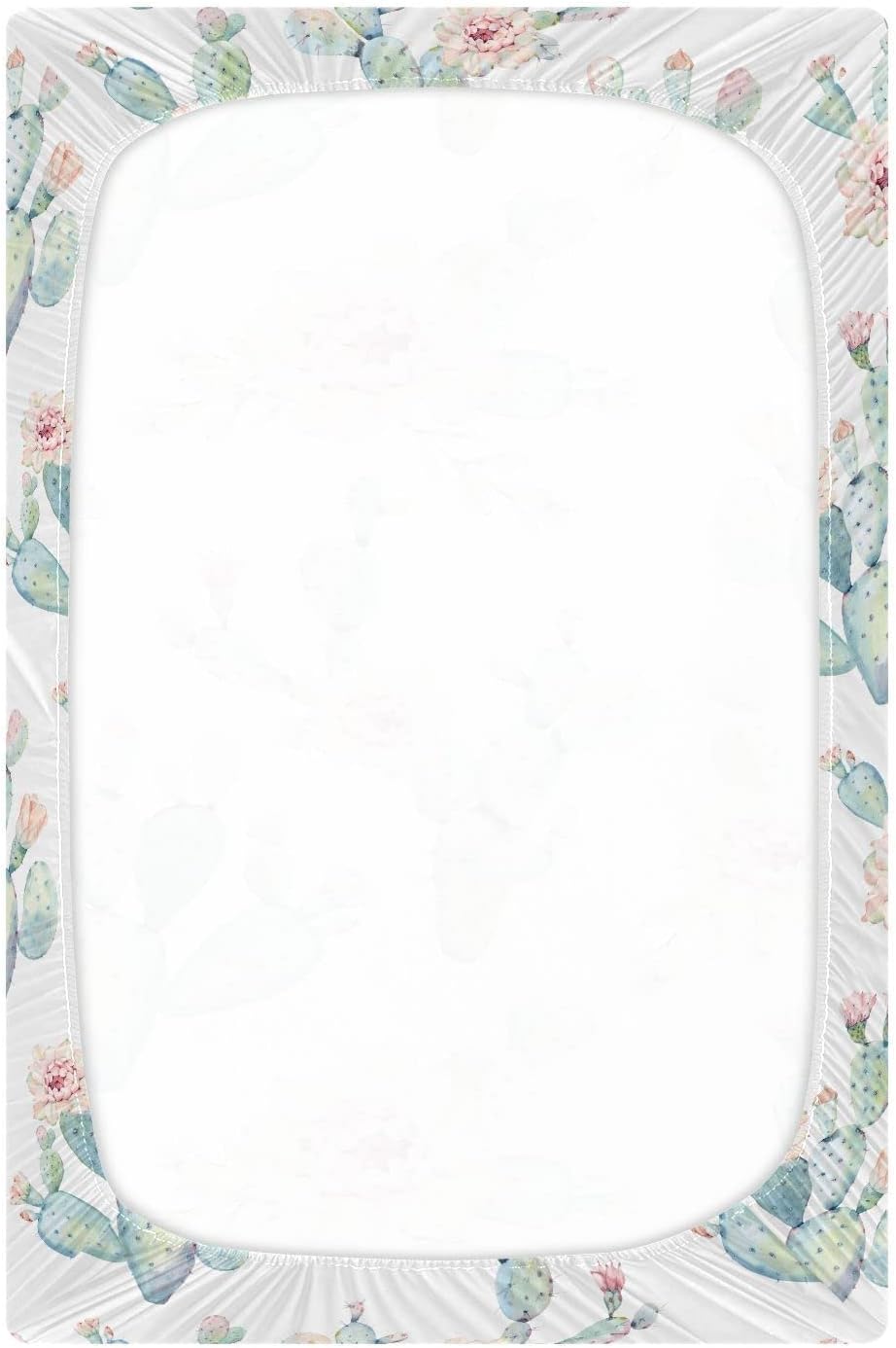 Fitted Crib Sheets Cactus and Floral Stretchy Portable Playard Sheets for Baby Toddler, Breathable Soft Mini Crib Mattress 52 x 28 in for Boys and Girls