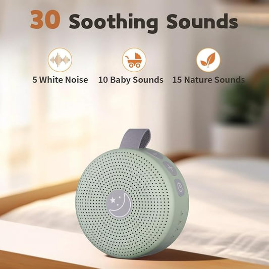 Mini Sound Machine Portable Baby White Noise Machine Brown Noise Machine 30 Soothing Sounds for Kids Adults Auto-Off Timer 32 Volume Levels Battery Sleep Machine for Home Office Privacy