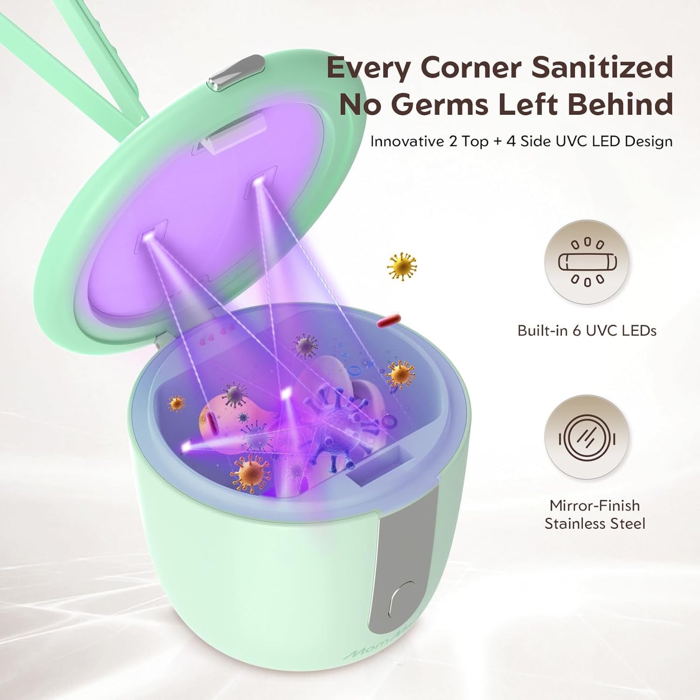 MomMed Portable Pacifier Sanitizer with Smart Display, Dual 60/180s Disinfection Modes, Auto Shut-Off, UV Pacifier Holder Case for Baby Pacifiers, Teethers, Bottle Nipples and More(Pink)