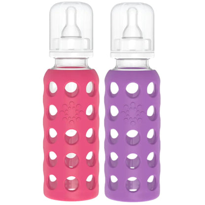 Lifefactory Glass Baby Bottle BPA Free | Protective Silicone Sleeve | 9 oz Pack of 2 | Mango, Kale