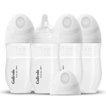 Gulicola Natural PP Baby Breastfeeding Bottles, Medium Flow Nipples (M), 3 Months +, White, 8 oz - 2pks