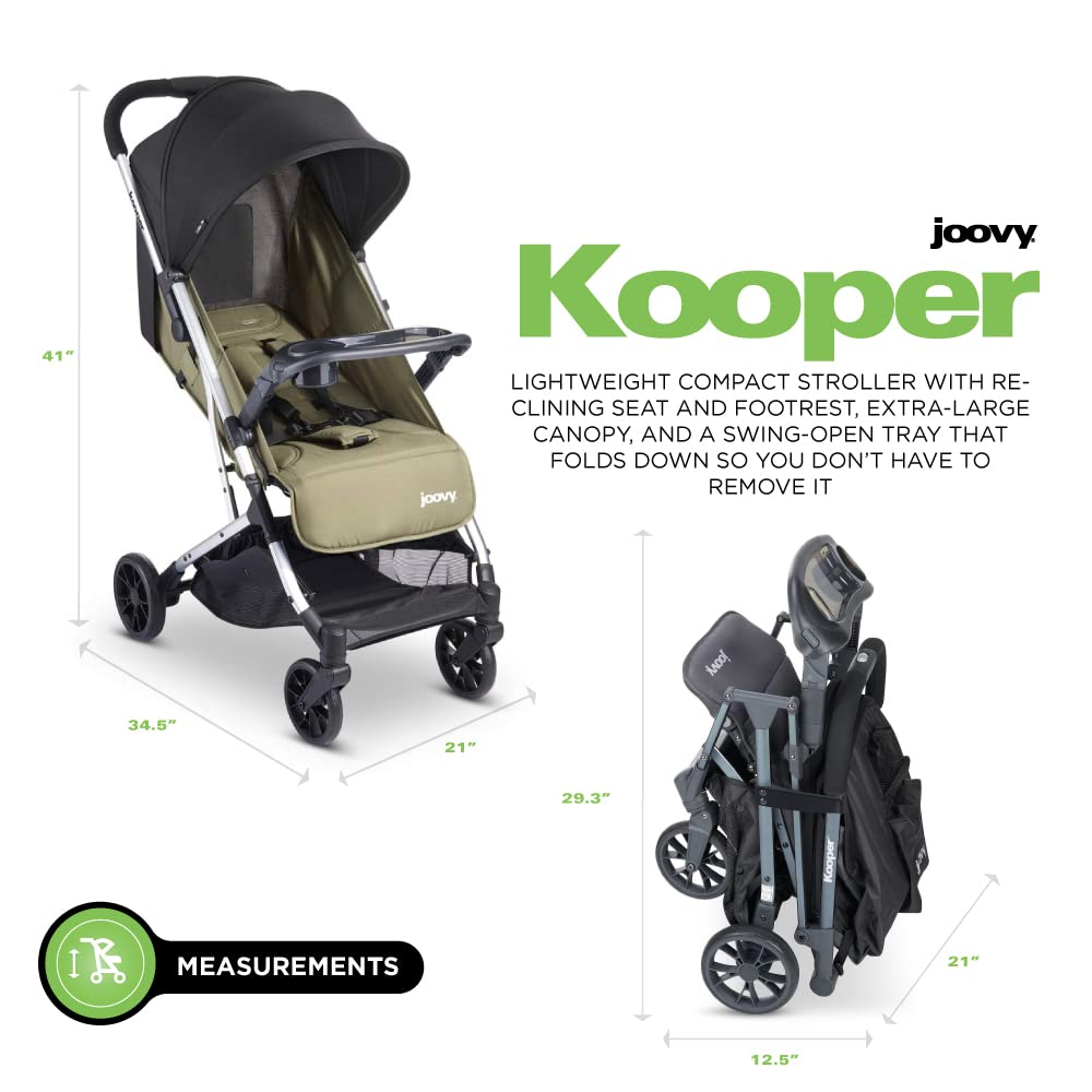 Joovy Kooper X2 Double Stroller, Lightweight Travel Stroller, Compact Fold with Tray, Black