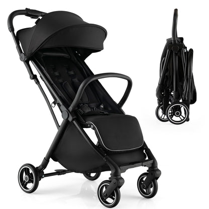 HONEY JOY Lightweight Baby Stroller, Compact Travel Stroller for Airplane, Fits Airplane Cabin & Overhead, One-Hand Gravity Fold, Self-Standing Toddler Stroller w/Adjustable Backrest/Canopy(Pink)