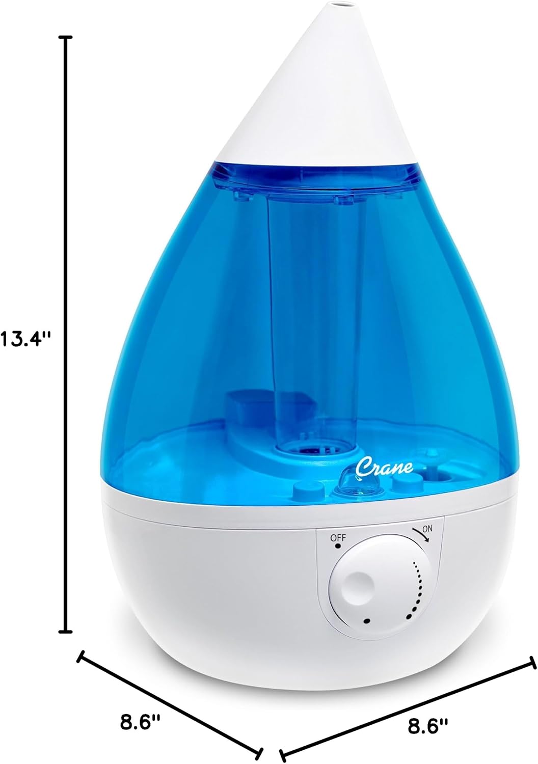 Crane Ultrasonic Cool Mist Humidifier for Bedroom, Baby Nursery, Kids Room, Plants, or Office, Large 1 Gallon Tank, Filter Optional, Clear and White