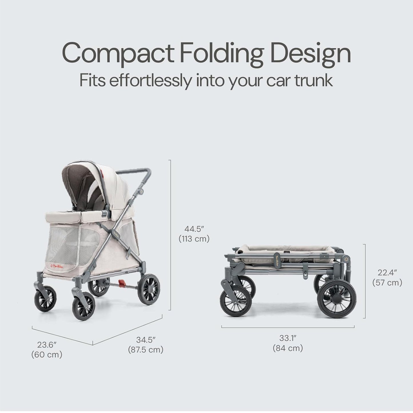 Familidoo Q1 Multi-Use Kids Wagon Stroller – Foldable, Lightweight & All-Terrain for Kids & Pets – 5-Point Safety Harness, Rain Cover & Compact Travel Design – Supports Up to 132 lbs (Sage Green)