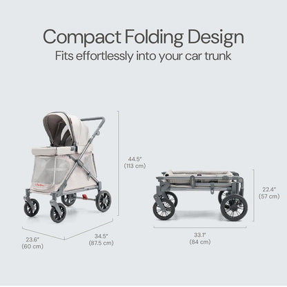 Familidoo Q1 Multi-Use Kids Wagon Stroller – Foldable, Lightweight & All-Terrain for Kids & Pets – 5-Point Safety Harness, Rain Cover & Compact Travel Design – Supports Up to 132 lbs (Sage Green)