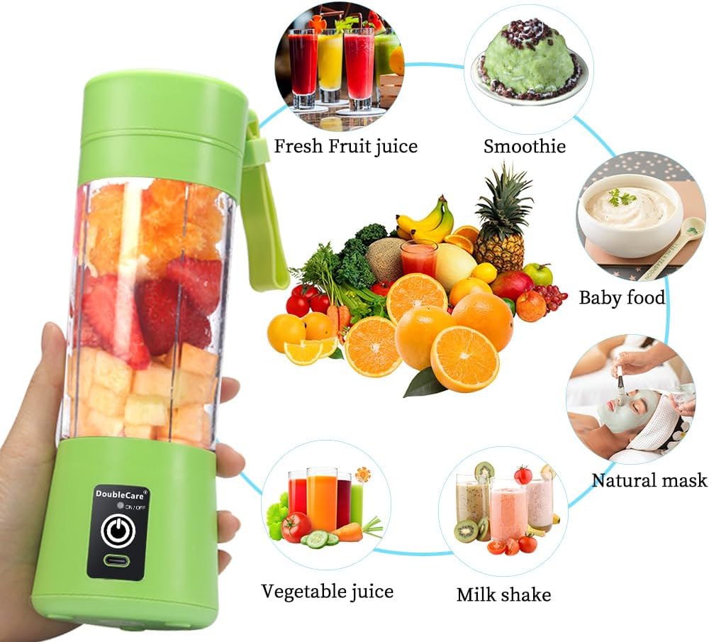 Portable Blender Cup,Electric USB Mini Juicer Blender For Shakes and Smoothies, Juice,380ml, Six Blades Great for Mixing,Black