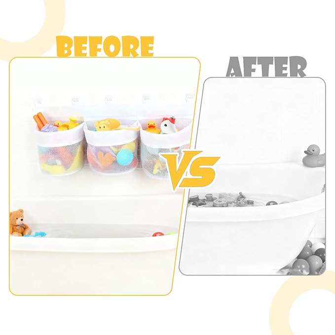 Bath Toy Storage Organizer, Multi-Use Mesh Net for Bathtub Toys, Shower Toy Holder Basket, Fits for Bathroom Wall, Shower Area, Tub Side and Poolside, Fast Draining, White