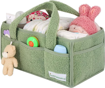 Buzz&Bloom Baby Teddy Diaper Caddy Organizer, Stylish Storage Basket for Newborn Essentials and Diaper Station, Gift for Baby Shower and Registry Must-Have (Beige)