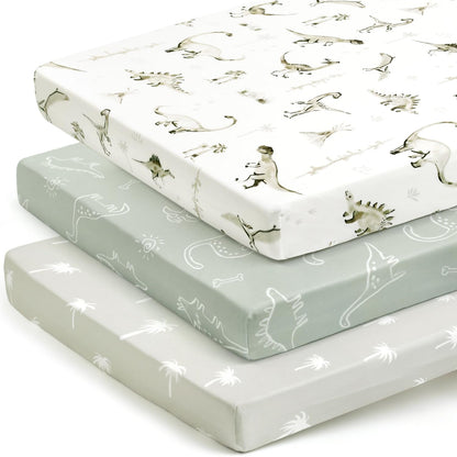 GRSSDER Stretch Ultra Soft Jersey Knit Fitted Pack n Play Playard Sheets Set 2 Pack，Fits Portable/Mini Cribs Sheets, Playards Mattress Pads, Stylish Watercolor Animals for Baby, Mint Green
