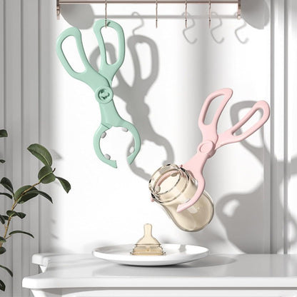 Baby Bottle Tong, Anti-Slip Pacifier Bottle Tongs, Silicone Baby Safety Bottle Holder, Scissor Design Multi-Functional High-Temperature Resistant Tong, Pink