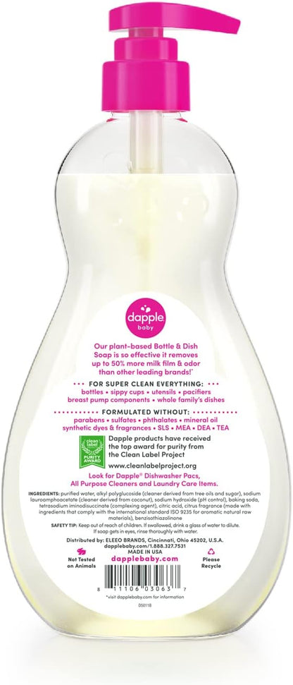 Dapple Baby Fragrance Free Bottle & Dish Soap - (3 Pack) 16.9 fl oz - Cleans Baby Bottles, Sippy Cups, Pacifiers, Breast Pumps, & More - Gently Removes Milk Film & Odors - Includes 1 Pump