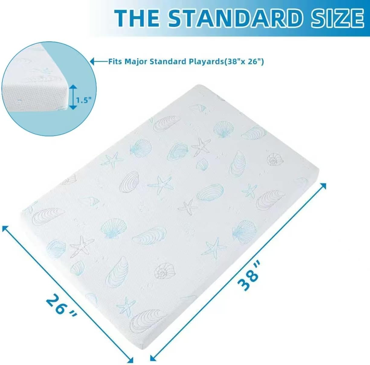 Pack and Play Mattress 38"x26"x3", Crib Mattress Pad for Playard, Pack n Play Mattress with Soft Breathable Washable Cover for Baby and Toddler