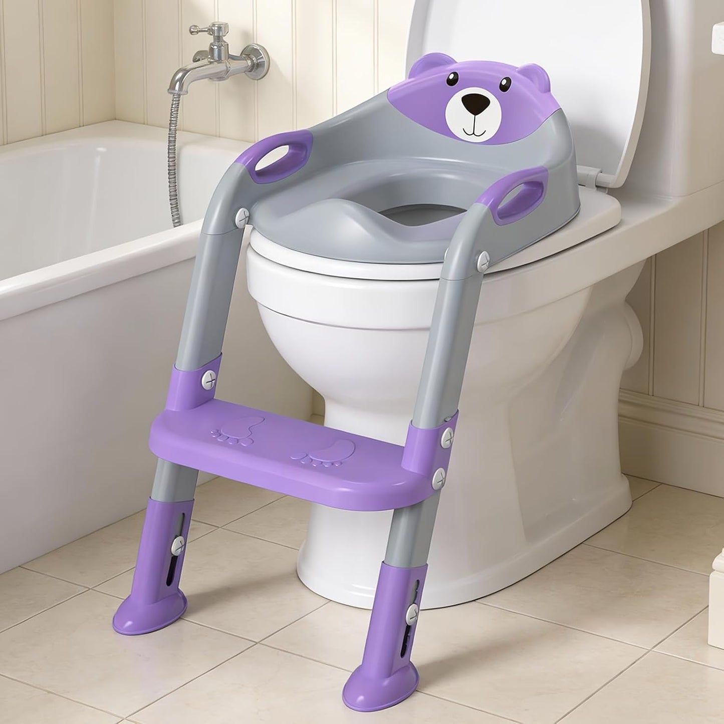 Potty Training Seat, SKYROKU Upgrade Toddler Toilet Seat for Kids Boys Girls, 2 in 1 Potty Training Toilet, Splash Guard Anti-Slip Pad Step Stool,New Sector-Shape Stabilized Base (8899+Grey)
