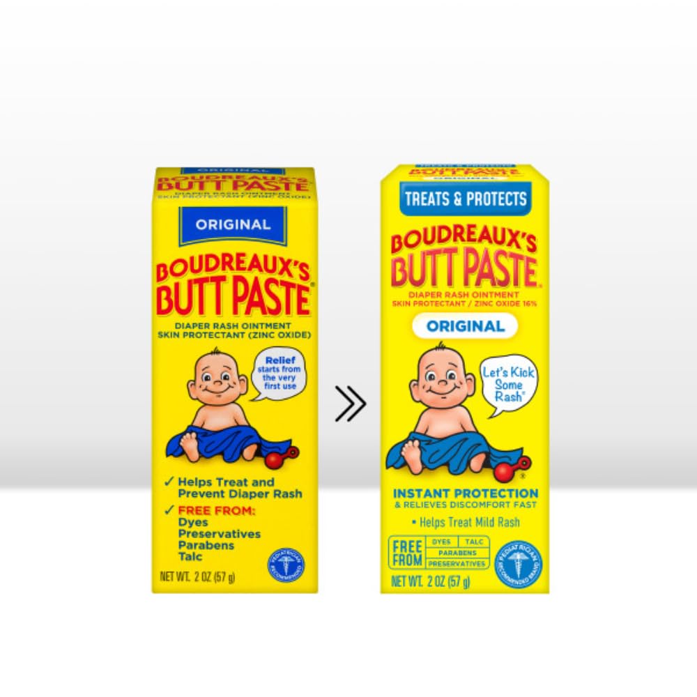 Boudreaux’s Butt Paste Diaper Rash Ointment, Baby Rash Cream Skin Protectant, Fast Relief for Diaper Rash, Soothing Barrier Cream, Original, 2 Ounce Tube (Pack of 6)