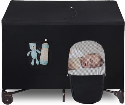 Crib Blackout Cover for Pack N Play - Travel Crib Cover, Breathable Baby Netting Cover/Tent for Indoor or Outdoor Portable Stretchy Blackout Tent, Net Curtains
