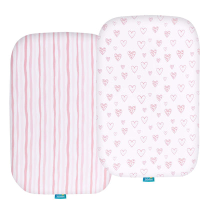 Bassinet Sheets Fit for Simmons Kids By The Bed City Sleeper Bassinet(Twins), Moses Basket and Hospital Bassinet, 100% Cotton, 2 Pack, Gray and White Print - Colors B