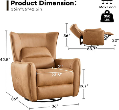HAOMARKETS Electric Swivel Rocker Recliner Chair, Power Faux Leather Glider Rocking Recliners for Adults,360° Swivel Nursery Reclining Sofa with USB Charging Port, White