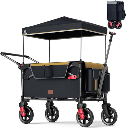 EVER ADVANCED Wagon Stroller for 2 Kids, Compact One-Step Fold Stroller Wagon with Adjustable Push/Pull Handles, Folding Wagon for Travel, Park & Beach, Includes Removable UV Canopy, Blue