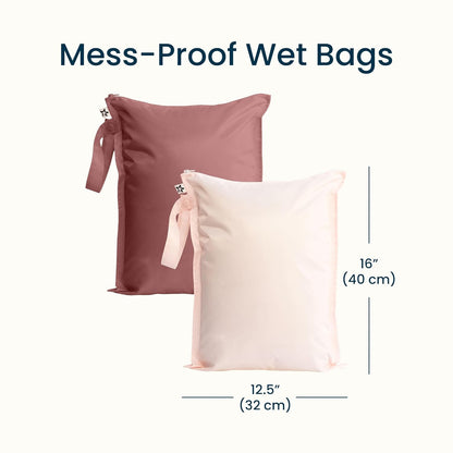 Tiny Twinkle Mess Proof Wet Bags | 2-Pack Reusable Waterproof Wet Bags for Swimsuits | Baby Clothes | Travel & Diaper Bag (Pink, Brown Checkers) - Colors A