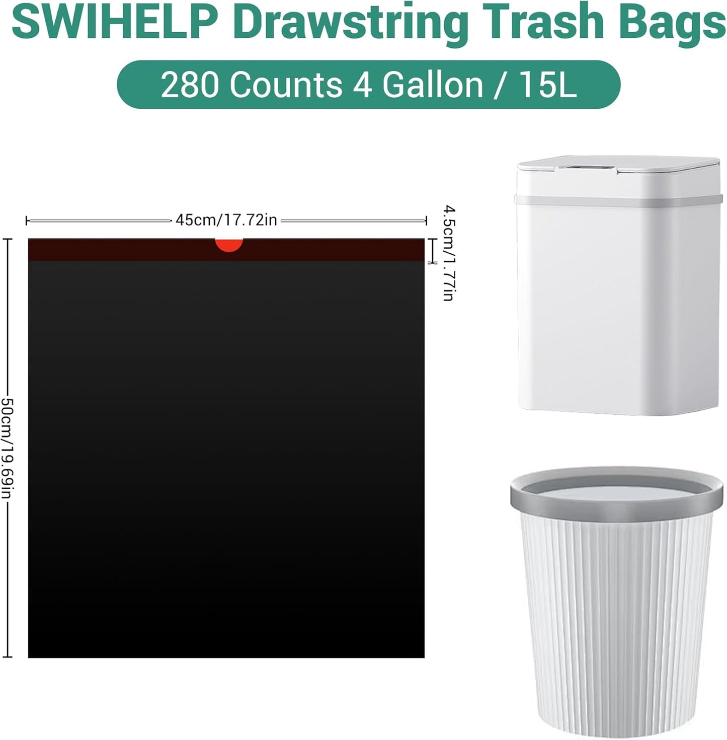 Handle Trash Bags 4 Gallon 100 Counts Small Garbage Bags for Office,Kitchen,Bedroom Waste Bin, Rubbish,Trash Can Liner
