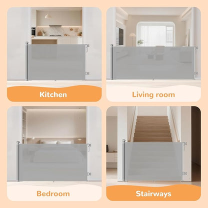 Retractable Mesh Baby Gate for Large Openings - 34" Tall Extends to 71", Stair Gate with Anti-Crawling Hook and Adjustable Baseboard Bracket, Baby Gate for Stairs, Doorways, Gray