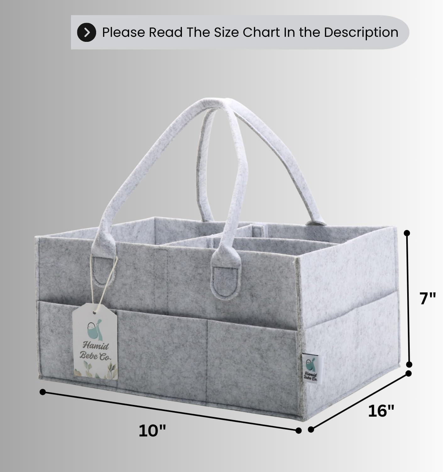 Hamid Baby Diaper Caddy Organizer – Includes Infant Face Cleaning Towel – Large Portable Nursery Storage Basket with 3 Compartments, 8 Pockets, Removable Dividers – Car, Travel Diaper Bag - Grey