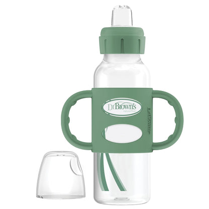 Dr. Brown's Milestones Narrow Sippy Spout Bottle with 100% Silicone, Easy-Grip Handles and Soft Sippy Spout, 8oz/250mL, Light Pink and Ecru, 2-Pack, 6m+