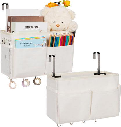 Bedside Storage Organizer 5 Pockets with 4 Hooks Hanging Storage Bag for Headboards/Bunk Bed (Pink)