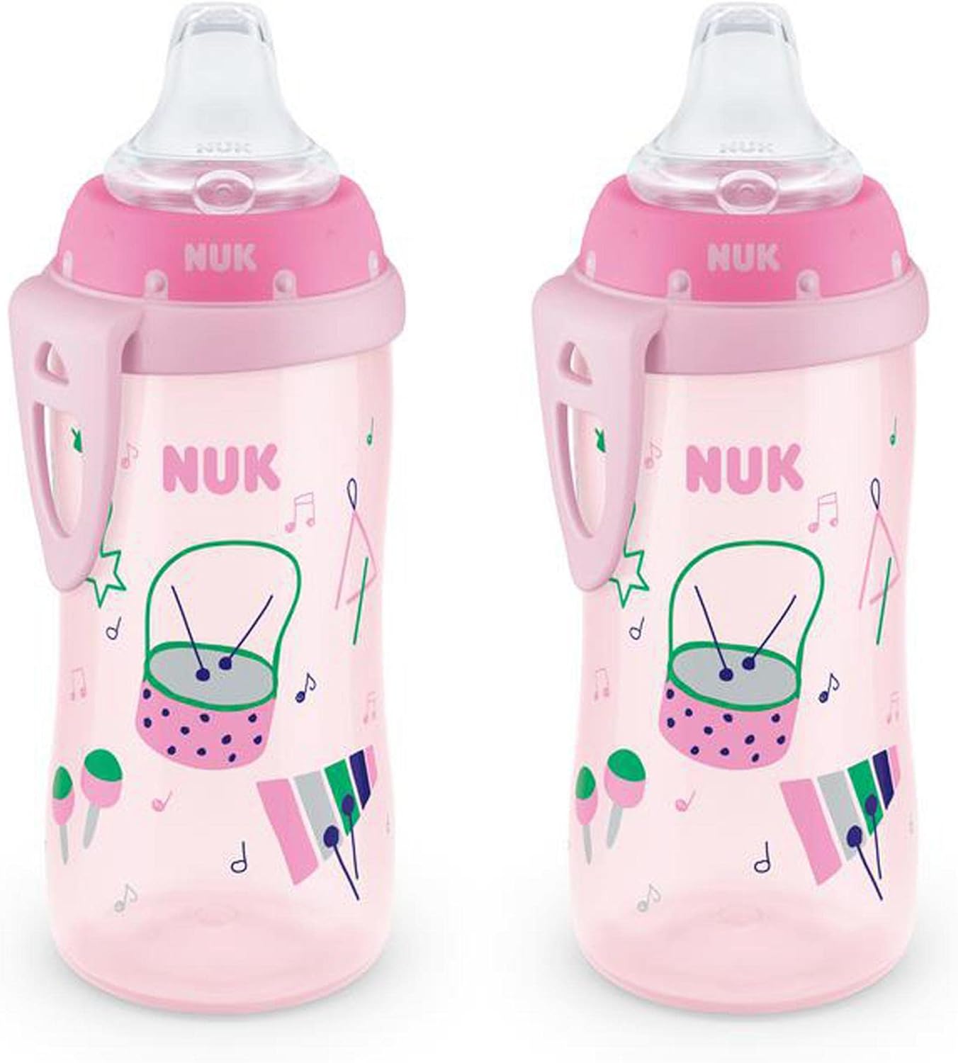 NUK Active Spill Proof Sippy Cup, 10 oz, 2 Pack, 8+ Months, Pink – BPA Free, Spill Proof Sippy Cup