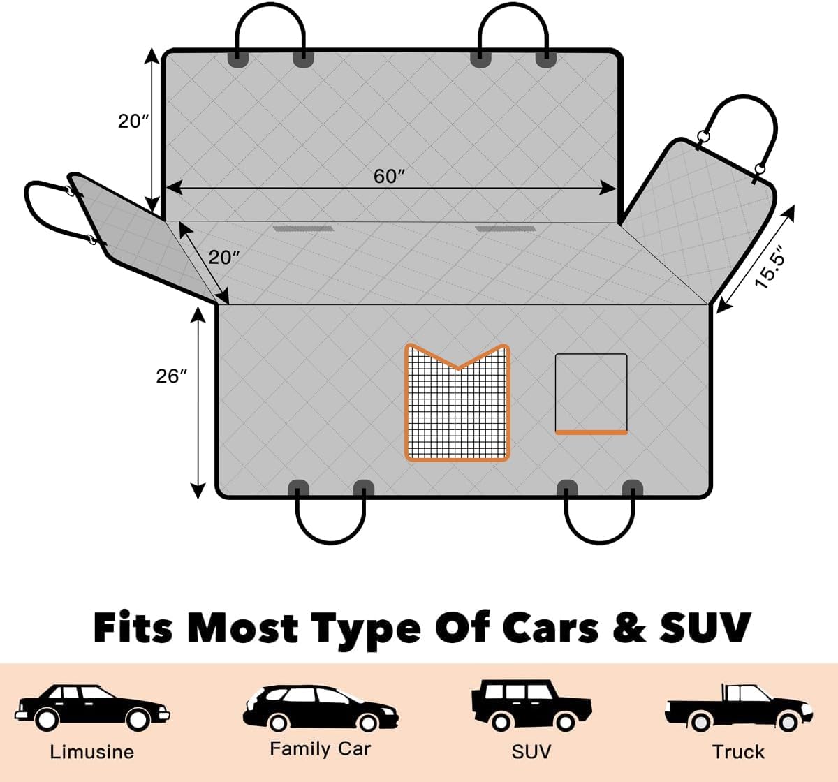 Kytely Dog Car Seat Cover for Back Seat,600D Heavy Duty Dog Hammock for Car with Side Flap,100% Waterproof Pet Backseat Cover, Anti-Scratch Nonslip Pet Seat Protector for Cars Trucks and SUV