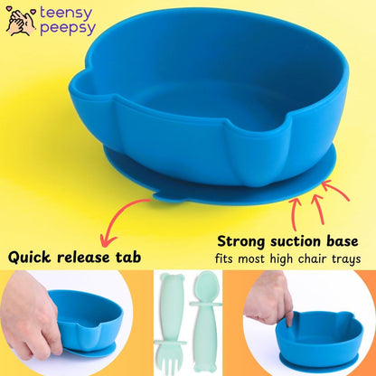 Silicone Bear Shaped Baby Bowl with Suction, Spoon & Fork for Babies 6+ Months, Infant Feeding BLW Baby Essentials Must Haves, BPA Free, Dishwasher Safe (Very Bear)