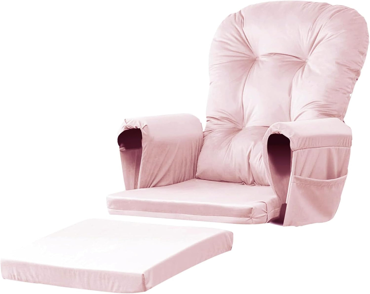 Lucky Monet 5Pcs Glider Rocker Replacement Cushions - Velvet Glider Cushions Replacement Set with Side Storage Pockets, Thick Glider Chair Cushions Washable & Non Slip, Cushion ONLY - Beige