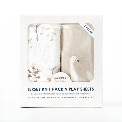 GRSSDER Stretch Ultra Soft Jersey Knit Fitted Pack n Play Playard Sheets Set 2 Pack，Fits Portable/Mini Cribs Sheets, Playards Mattress Pads, Stylish Watercolor Animals for Baby, Mint Green