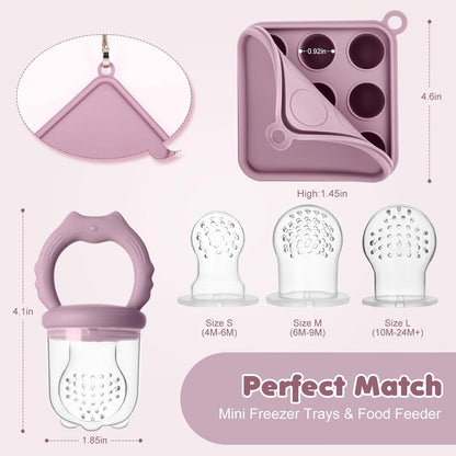 Baby Fruit Food Feeder Breastmilk Popsicle Molds, Silicone Food Freezer Tray for Cooling Teething Relief, Baby Food Feeder for Safe Infant Self Feeding, Includes 3 Extra Food Pacifier