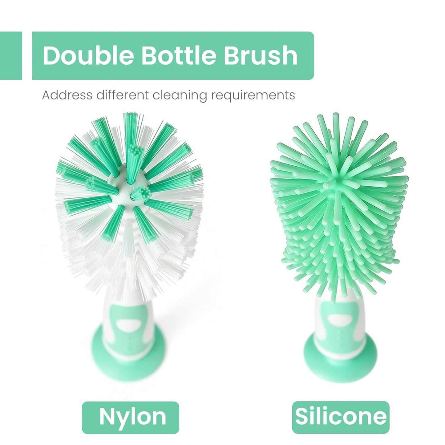 Ariseno 5-in-1 Baby Bottle Brush Set, Including Nylon and Silicone Bottle Brush, Bottle Cap, Straw and Nipple Cleaner, BPA-Free (Blue)
