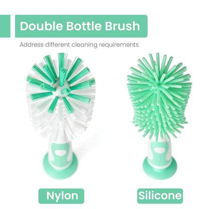 Ariseno 5-in-1 Baby Bottle Brush Set, Including Nylon and Silicone Bottle Brush, Bottle Cap, Straw and Nipple Cleaner, BPA-Free (Blue)