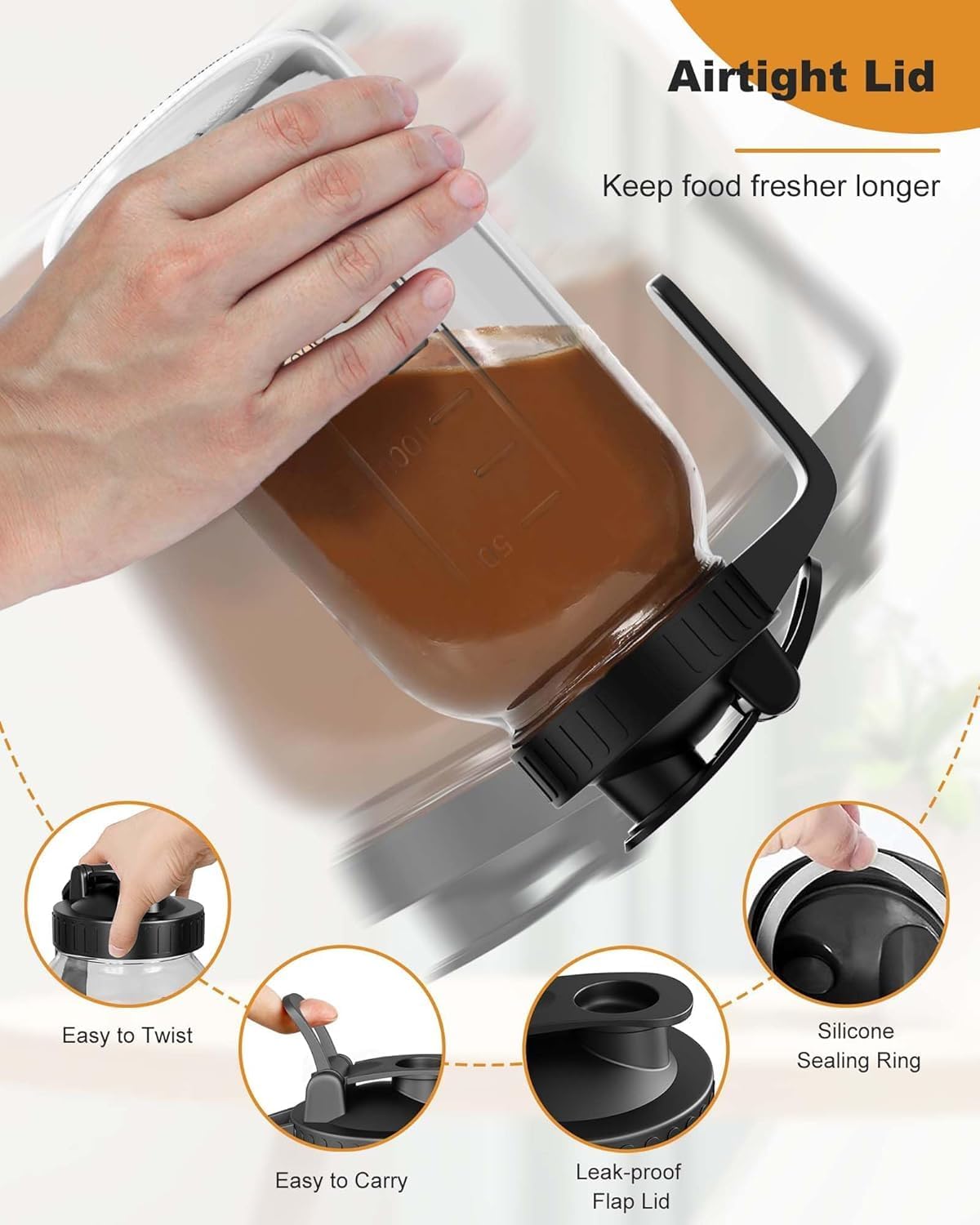 64oz Glass Breast Milk Pitcher with Lid & Pour Spout, 2 Quart Airtight Leakproof BreastMilk Fridge Storage Container - Wide Mouth, Dishwasher Safe Formula Pitcher with Handle