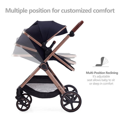 Lortsybab 2 in 1 Baby Stroller, Newborn Infant Toddler Convertible Pram Stroller for 0-36 Months Old Babies (Grey)